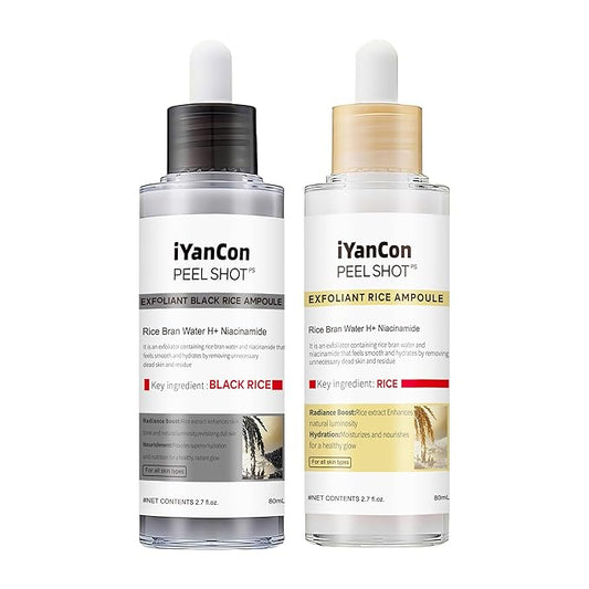 Rice Ampoule Peel Shot Glow (2 PCS) - White & Black Rice Gentle Exfoliating Serum for Radiant, Smooth Skin, 80ml