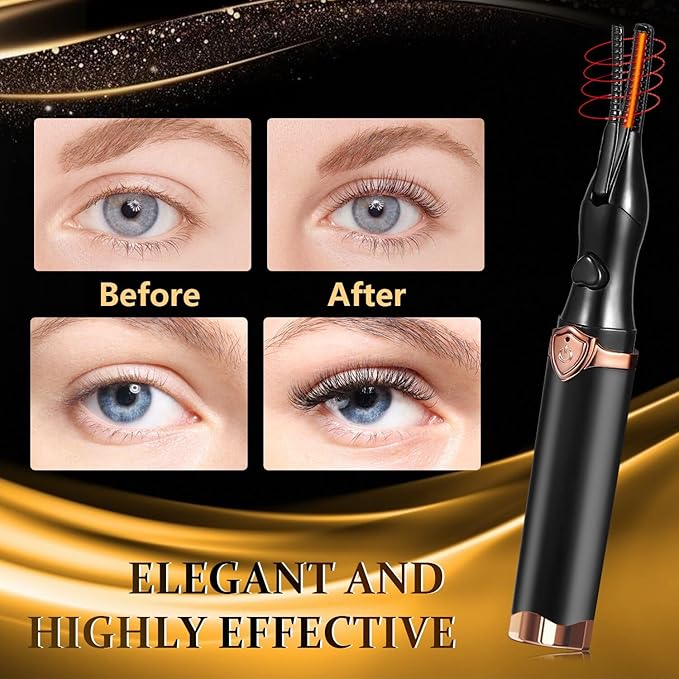 Heated Eyelash Curler, 2-in-1 Clip-Type Design, 3 Temperature Modes, USB Rechargeable Electric Eyelash Curler, Natural Curling 24H Long-Lasting Curl, Gift for Women & Girls, Black CE