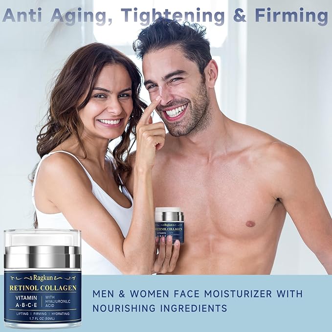 Retinol Cream for Face, Collagen Neck Creams for Tightening and Firming, Anti Aging Facial Moisturizer for Women & Men, Instant Face Lift Wrinkle Cream with Glycolic Acid Pads