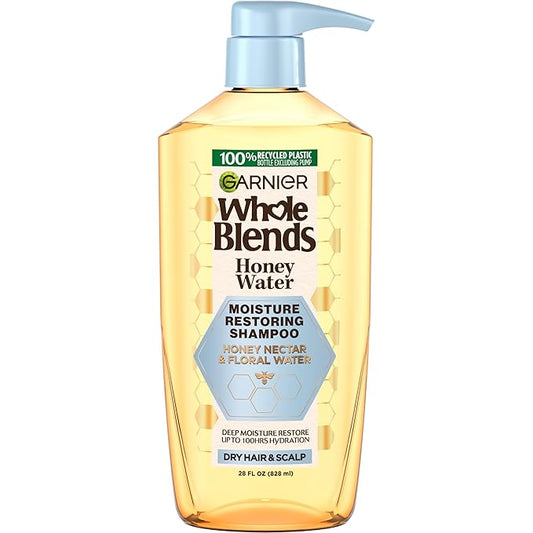 Garnier Whole Blends Honey Water Moisture Restoring Shampoo, Hair Care for Dry Hair and Dry Scalp with Honey Nectar and Floral Water, 28 Fl Oz