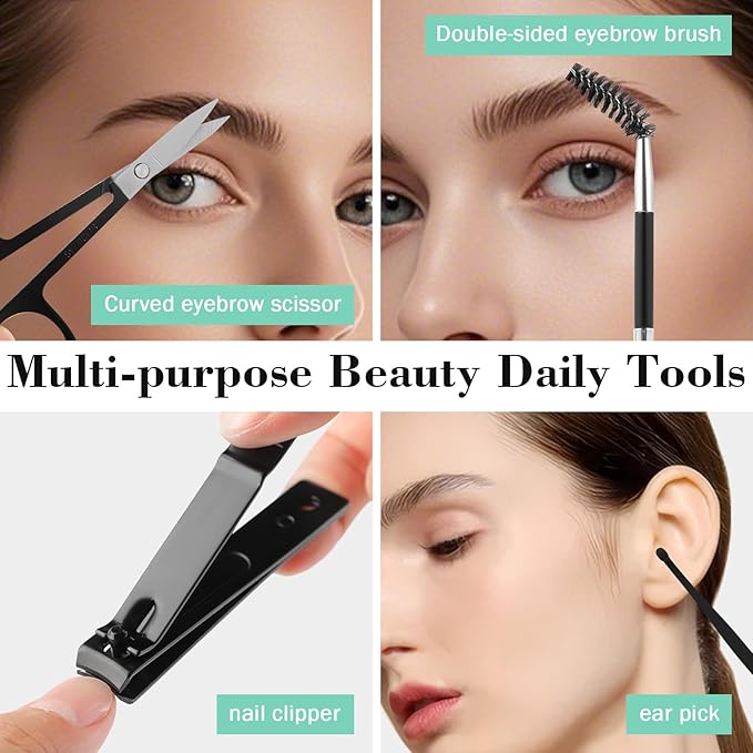 Tweezers Set, Hyxhappy 9 pcs Professional Stainless Steel Tweezers Kit for Facial Hair, Great Precision Eyebrow Plucke Tweezer with Luxurious Travel Case for Daily Beauty Tools