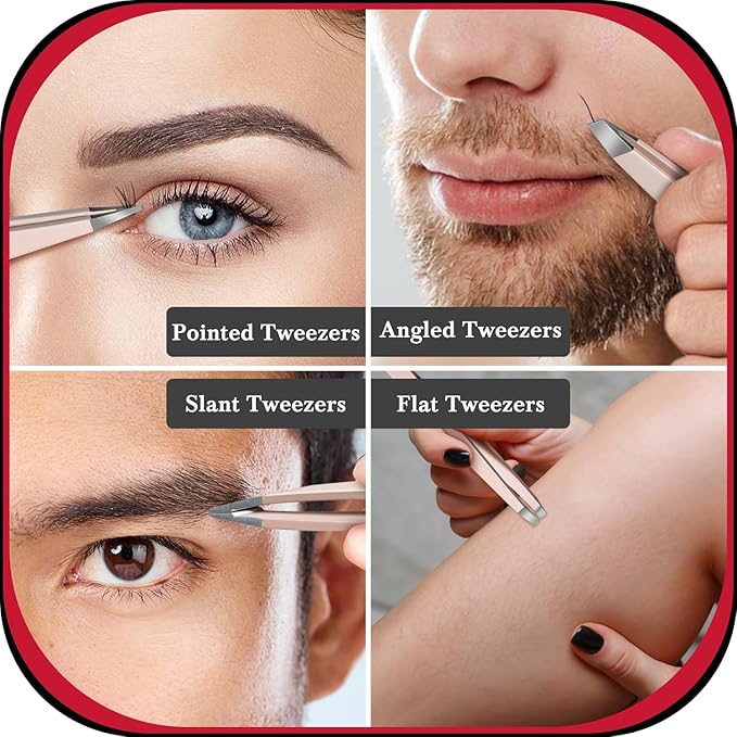 TsMADDTs Tweezers for Women Facial Hair, 8 in 1 Eyebrow Kit with Tweezers, Eyebrow Trimmer Scissors, Razor, Brush with Travel Bag, Hair Plucking Daily Beauty Tools
