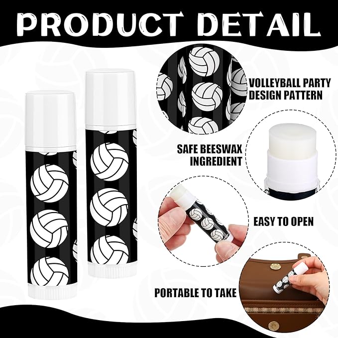 24 Pcs Volleyball Lip Balm Volleyball Team Gifts Volleyball Party Favors Volleyball Lip Balm Gift for Volleyball Team Volleyball Party Guest Supplies (Black)