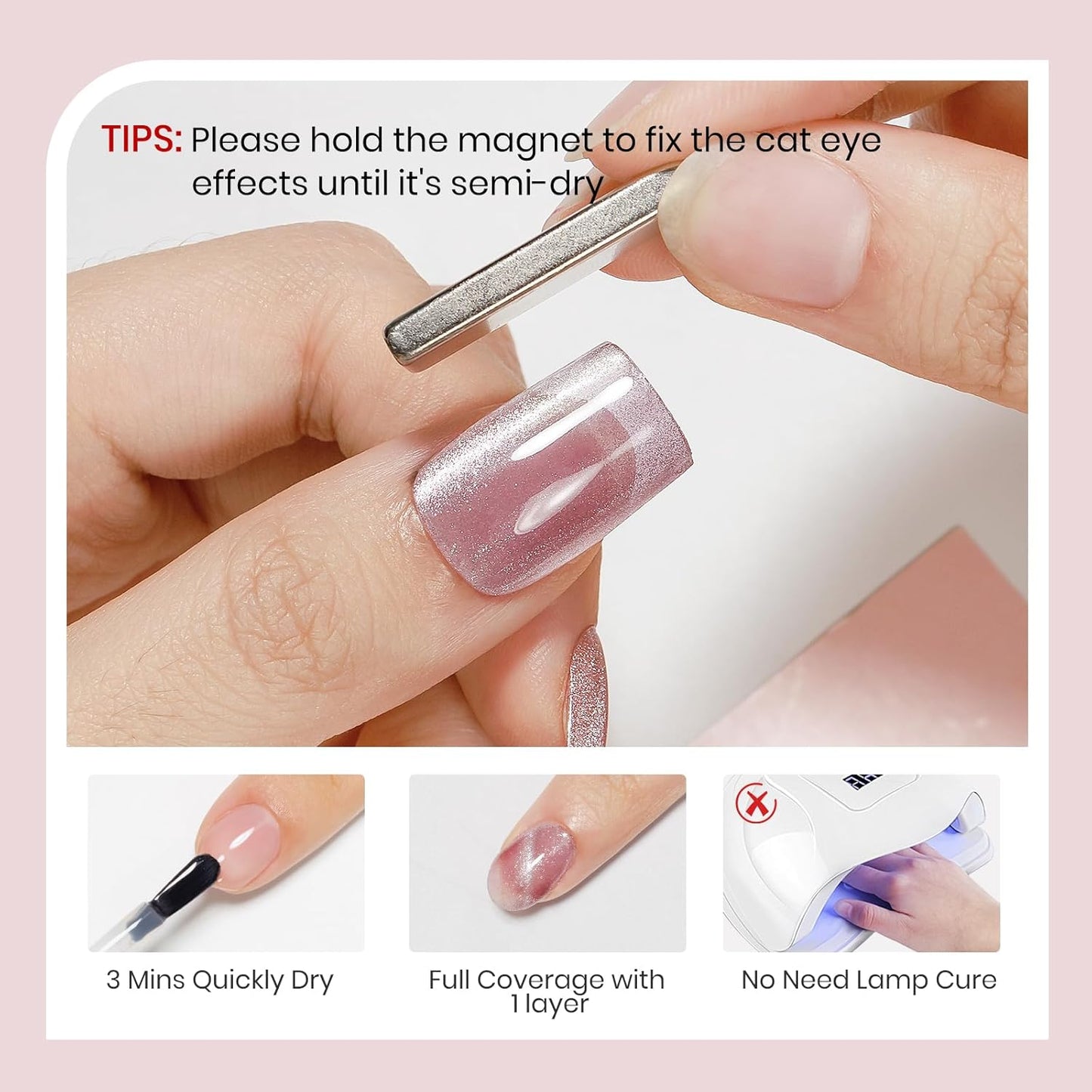 Cat Eye Nail Polish Non Gel Quick Dry Glitter Cat Eye Nail Polish with Magnetic Toe Fingernail Air Drying Fast Lacquer Manicure Gift For Women Girls 16ml, 0.54fl oz