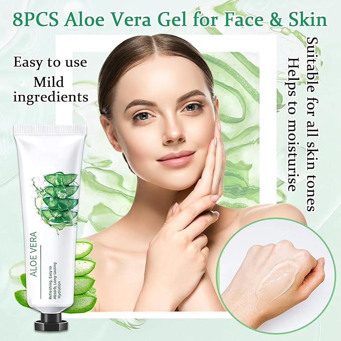 8PCS Aloe Vera Gel for Face & Skin,Organic Aloe Vera Gel,Hydrating After Sun Cream for Travel Size,Moisturizing Lotion for Skincare,After Sun Lotion for All Skin Type(C)