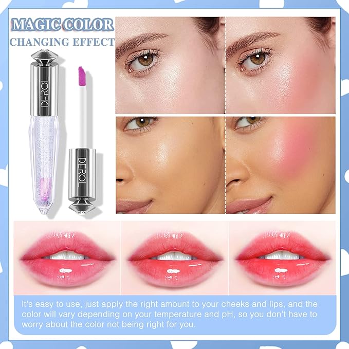 Color Changing Clear Liquid Blush for Cheeks and Lips, Moisturizing Multi-use Rouge Blush Gel, Magic Tinted Balm Waterproof Transparent Cream Liquid Blush, Glossy Shiny Finish Korean Blush Makeup -5ml