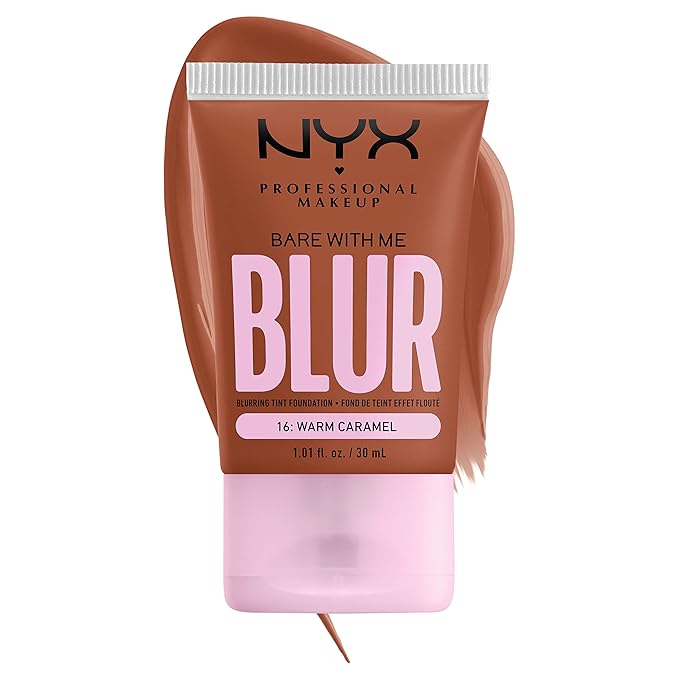 NYX PROFESSIONAL MAKEUP Bare With Me Blur Skin Tint Foundation Make Up with Matcha, Glycerin & Niacinamide - Warm Caramel