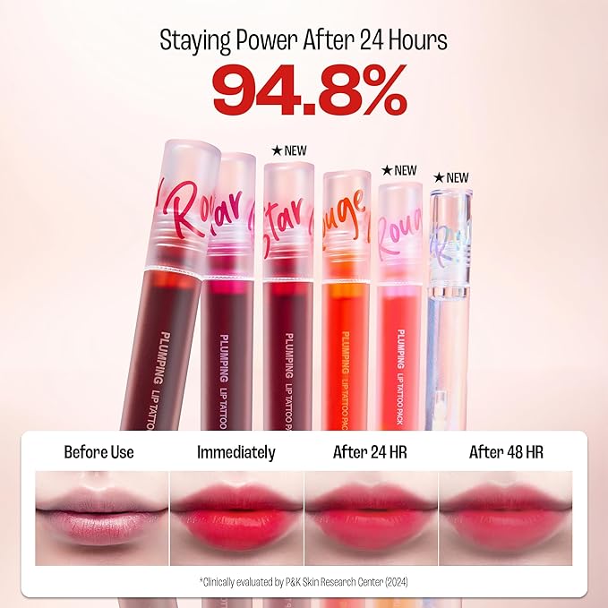 Rouge Star Plumping Lip Tattoo (0.17 oz) - 72-HR Long Lasting Waterproof Peel Off Lip Stain - Transfer-Proof, Non -Sticky Hydrating Matte Lip Tint Tattoo (Classic Red)