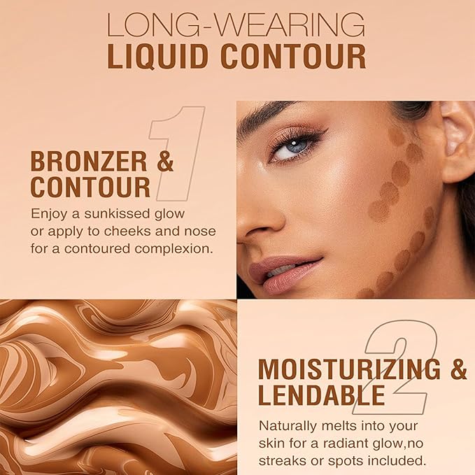 Glow Contour Face Liquid Foundation Bronzer Highlighter Illuminator Moisturize Cream Contour Concealer Blendable & Smooth Glowing Skin Lightweigh Luminizing Long Lasting Face Contouring Makeup