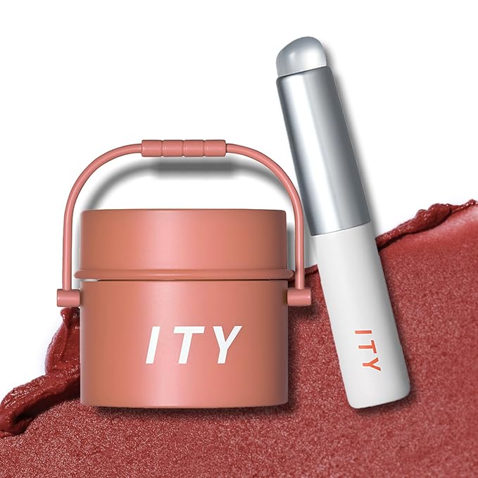 ITY Velvet Matte Finish Lip Stain-Mousse Textured Pudding Pot Lip Clay with Brush, Nude Shade, Dual-Use as Lipstick and Blush, Conceals Lip Lines, Rich Pigment, 0.21 oz (6g) in Terracotta Kiss