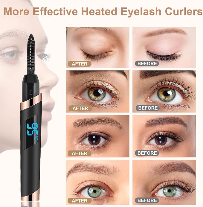 Heated Eyelash Curler, Electric Eyelash Curler, Rechargeable Lash Curler for Makeup Natural Curling Eye Lashes and 24 Hours Long Lasting - Black 2025 Updated New Model B