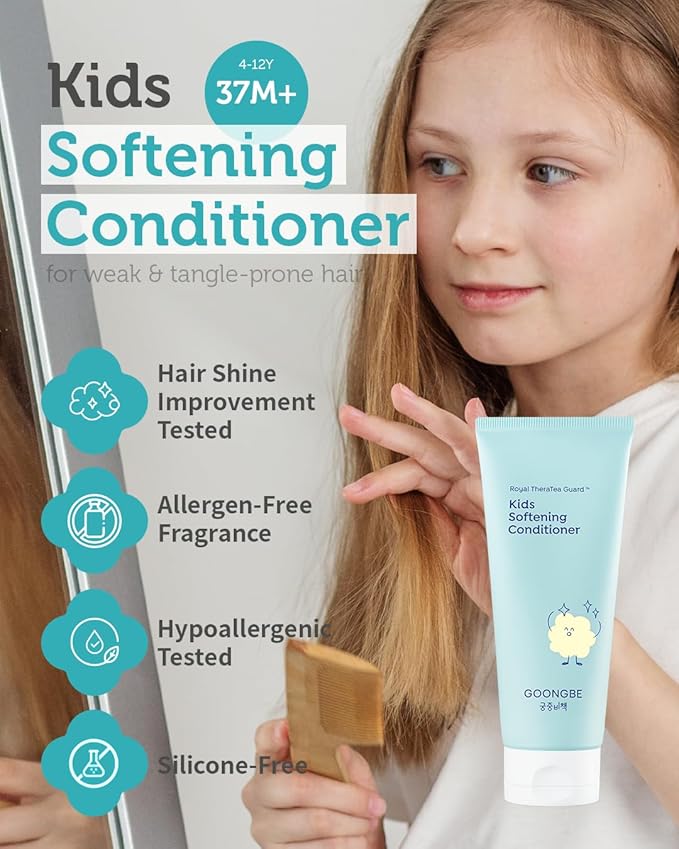 Kids' Softening Hair Conditioner - Korean Kids Glossy Hair Conditioner for Weak, Frizzy and Tangle Prone Hair - Silicone-Free Formula - Allergen Free Scent, 6.76oz.