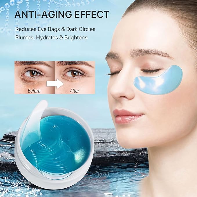 60 Pcs Under Collagen Eye Masks, Under Eye Patches for Dark Circles and Puffiness, Hydrating Eye Mask Skincare, Eye Gel Pads for Eye Bags and Wrinkles Under Eye Treatment (60 Pcs Blue)
