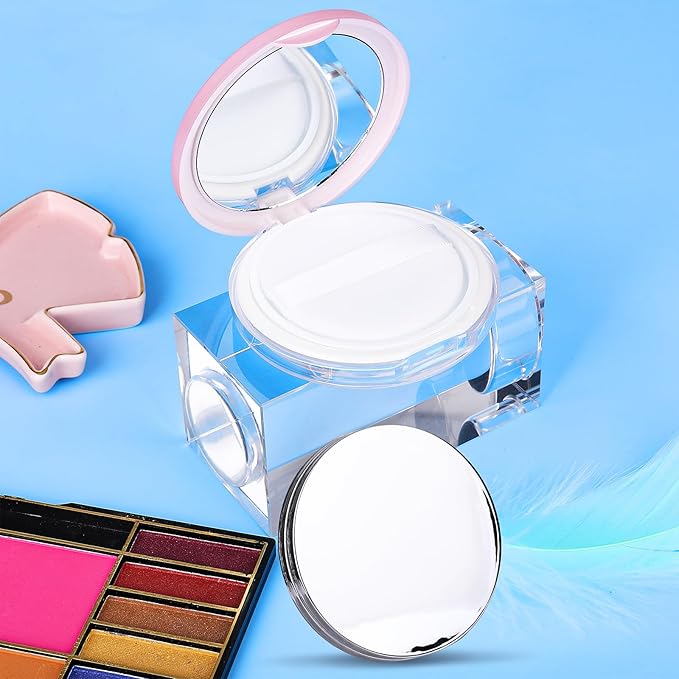 Mabor 2pcs Loose Powder Containers Powder for Women Girls Empty Face Powder Compact Powder Puff Container with Mirror Empty Reusable Powder Case