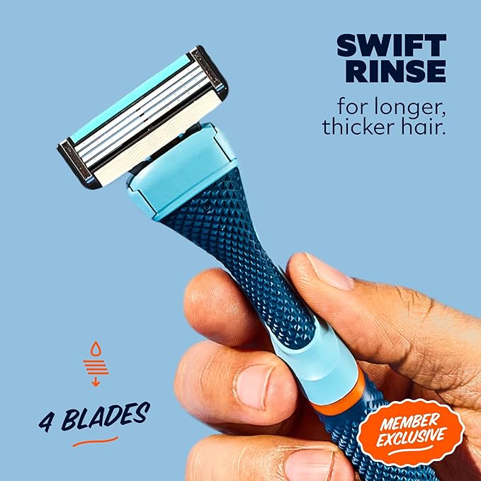 Dollar Shave Club | The Member Exclusive Shave Set | 4 Swift Rinse Refill Cartridges, 1 Handle (Blue), 1 Shave Butter 3 ounce, 1 Razor Cover