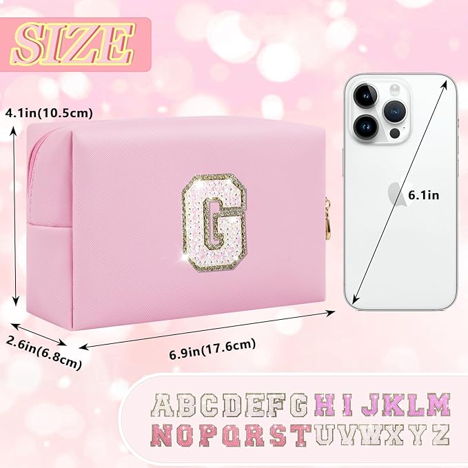 Initial letter patch makeup bag,