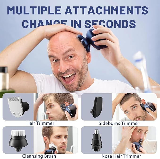 Head Shaver 7D, Wyklaus Head Shavers for Bald Men, Head Electric Razor with Nose Hair Trimmer, Waterproof Wet Dry Mens Grooming Kit, Anti-Pinch
