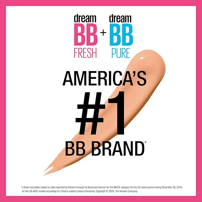 Maybelline Dream Fresh Skin Hydrating BB Cream, 8-in-1 Skin Perfecting Beauty Balm With Broad Spectrum Spf 30, Sheer Tint Coverage, Oil-Free, Deep, 1 Fl Oz