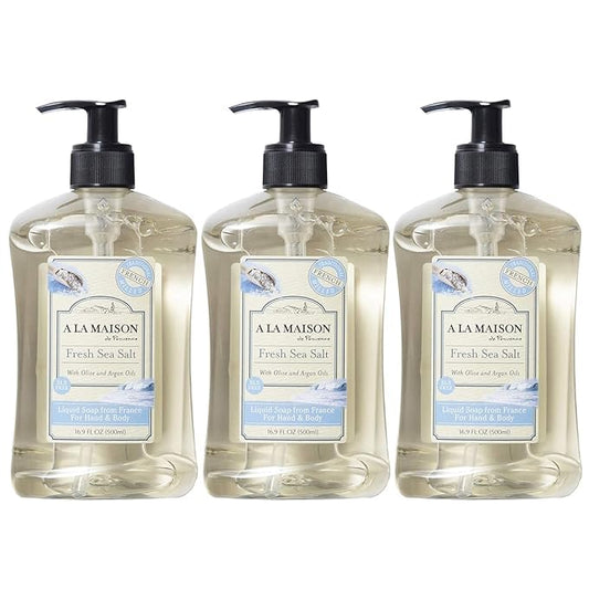 A LA MAISON French Liquid Hand Soap and Eco-Friendly Fresh Sea Salt, 3 pack 16.9 Fl Oz.