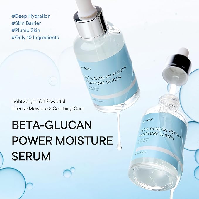 IUNIK Beta-Glucan Power Deep Moisture Vegan Serum Intense Hydration Mushroom Yeast Extracts Naturally-derived - Dry Mature Sagging Sensitive Skin Cell Regenerating Lifting Korean Skincare