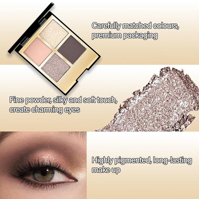 4 Colors Eyeshadow Makeup Palette,Nude Rose Gold Highly Pigmented Natural Neutral Nude Eye Shadow Palette with Mirror,Long Lasting Naturing-Looking,Waterproof,Blendable,Travel Size