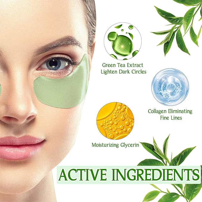 Under Eye Patches for Dark Circles and Puffiness, 60 Pcs Green Tea Collagen Eye Mask, Hydrating Eye Patches for Puffy Eyes Wrinkle Treatment, Eye Gel Pads Self Eye Skin Care Gifts for Women