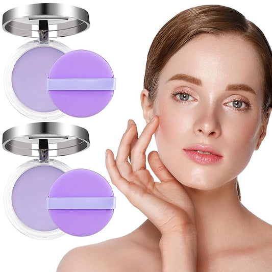 2PCS Oil Control Face Pressed Powder，zxbaers Chillab Lavender Matte Powder，Matte Smooth Setting Powder Makeup, Waterproof Long Lasting Finishing Powder, Flawless Lightweight Face Cosmetics