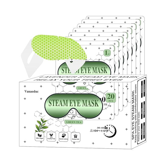 Steam Eye Masks for Dry Eyes, Heated Eye Mask Reduce Puffiness & Dark Circles, Hydrate & Soothe Tired Eyes, Travel Essentials, Business Trip, Party Favors, Green Tea 20 Packs