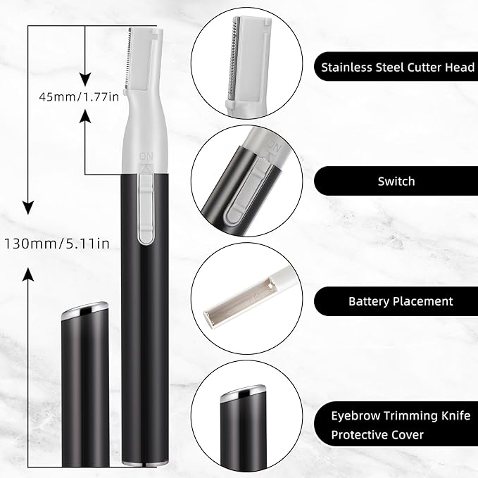 Chumia 2 Pcs Electric Eyebrow Trimmer Women Precision Face Razors Mini Shaver with Comb Christmas Women Gift Battery Operated Personal Epilator for Face Neck Fuzz Lips Leg(Black)