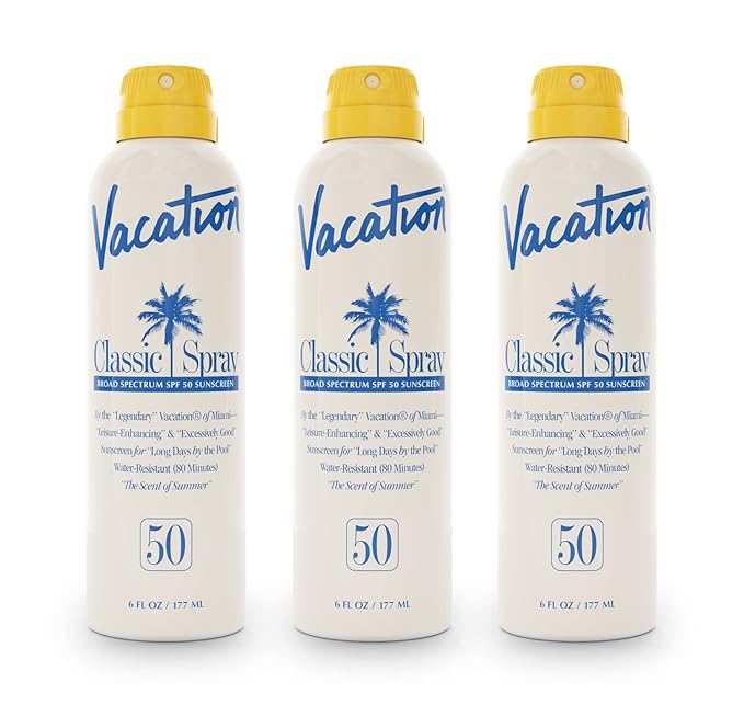 Vacation Classic Spray Sunscreen SPF 50 3-Pack, Broad Spectrum Sunscreen Spray, Vegan Sunblock Spray, Body Lotion with SPF, Spray Sunscreen SPF 50, 6 fl. oz. (Pack of 3)