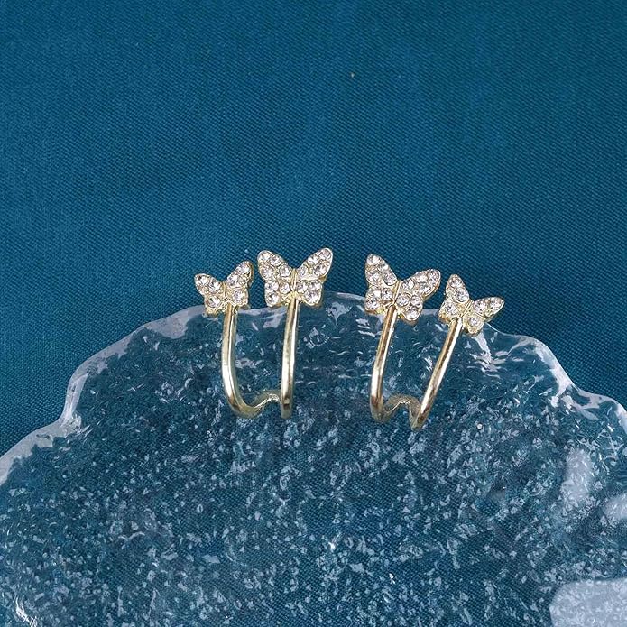 Vintage Crystal Butterfly Claw Earrings Rhinestone Claw Stud Earrings Sparkly Cz Butterfly Earrings Gold Butterfly Illusion Earrings Jewelry for Women