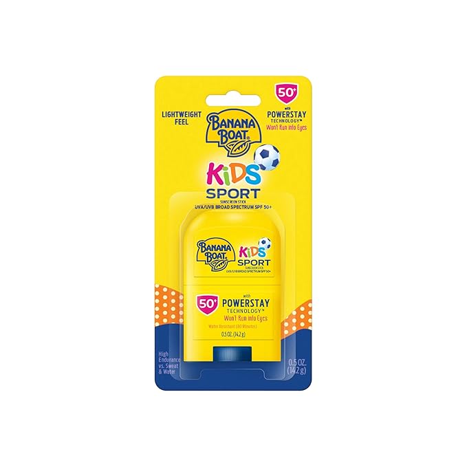 Banana Boat Kids Mineral Sunscreen Lotion SPF 50 Twin Pack and Sport Sunscreen Stick SPF 50 Travel Size