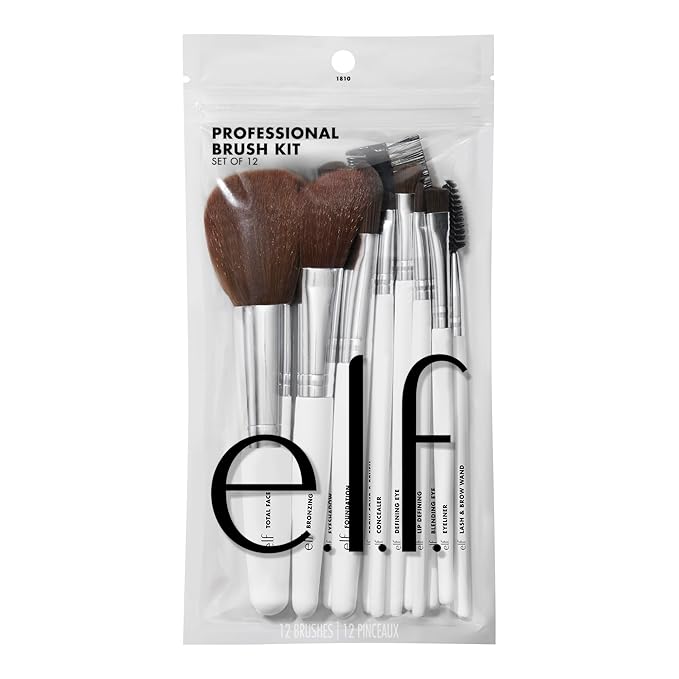 e.l.f. Professional Set of 12 Makeup Brushes, Pro-Worthy Makeup Brushes For A Flawless Full-Face Application, Vegan & Cruelty-Free