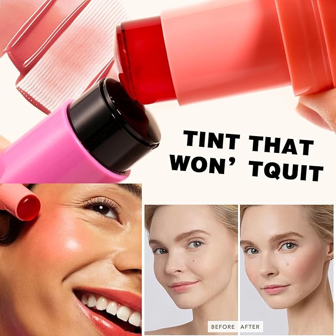 4 Color Milk Jelly Blush Stick, Cooling Water Cruelty Free.