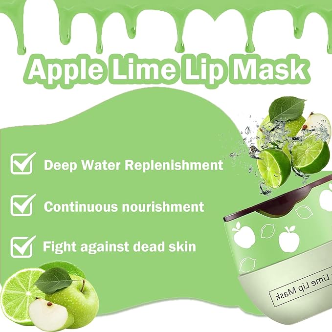 Bee Lip Balm Honey Pot,Watermelon Lip Sleeping Mask Hydrating Prevention Dry and Cracked Lip Scrubs Exfoliator Lip Care,Lip Mask Overnight Reduces Lip Lines (Apple Lime)