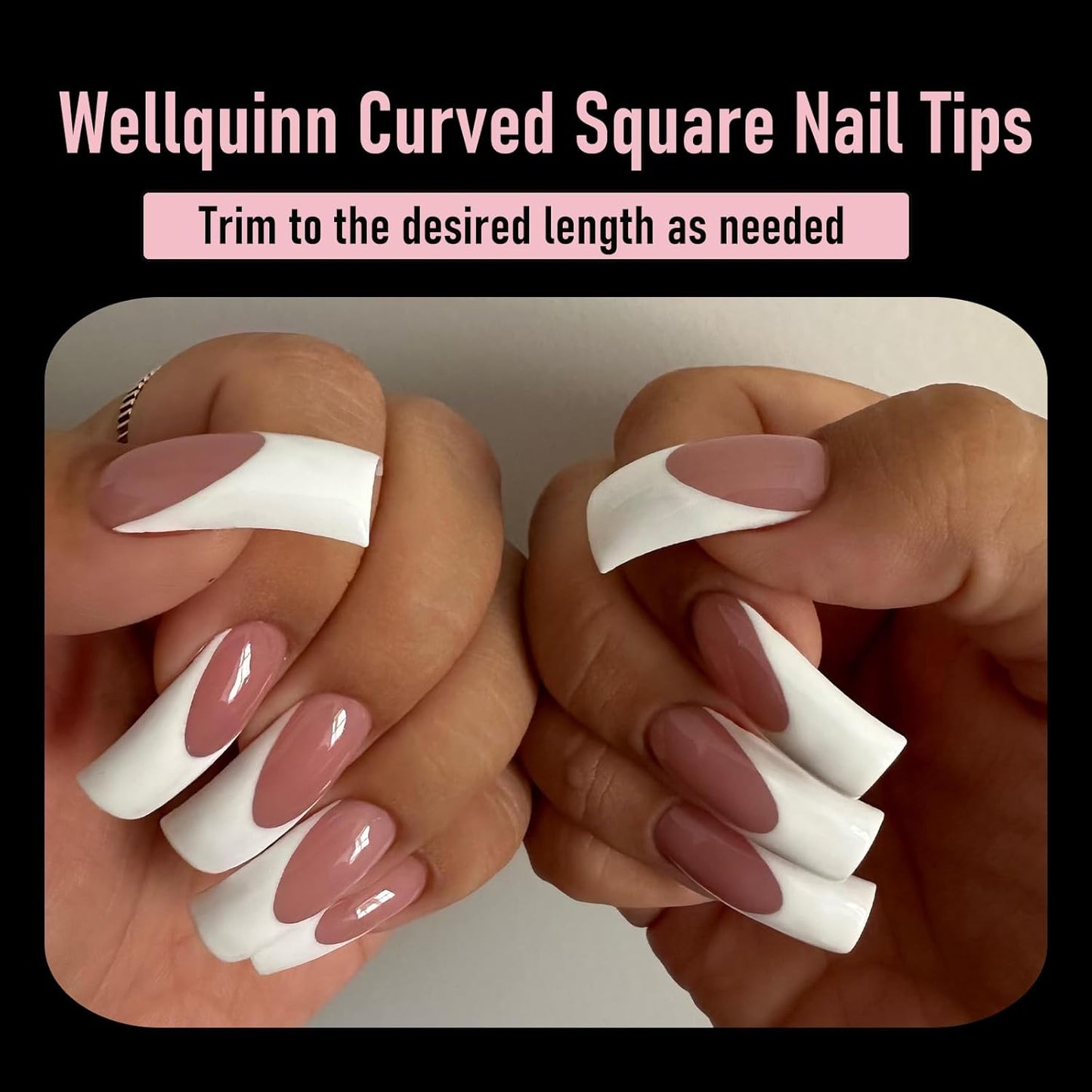 Curved Square Nail Tips Full Cover Nails XXL Clear Press on Extra Curve Long Acrylic False Nails for Nail Extension 240Pcs 12 Sizes Q53