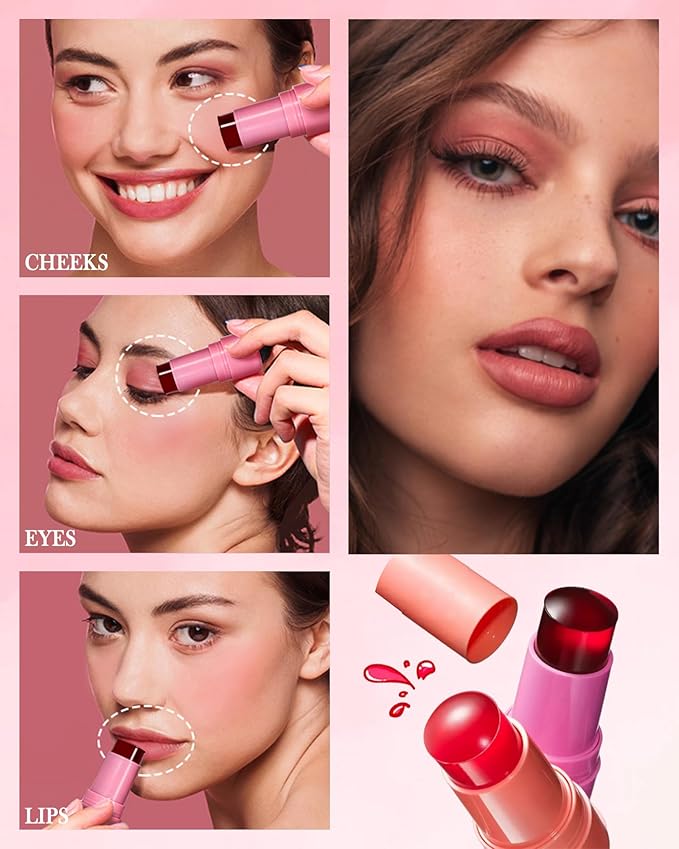 Makeup Jelly Tint,Cooling Water Jelly Tint Berry Blush Stick, Sheer Lip & Cheek Tint Stain, Long Lasting Waterproof Jelly Blush Lip Gloss, Vivid Color, Non-Sticky, Buildable Tinted Jelly Lip Stains-04