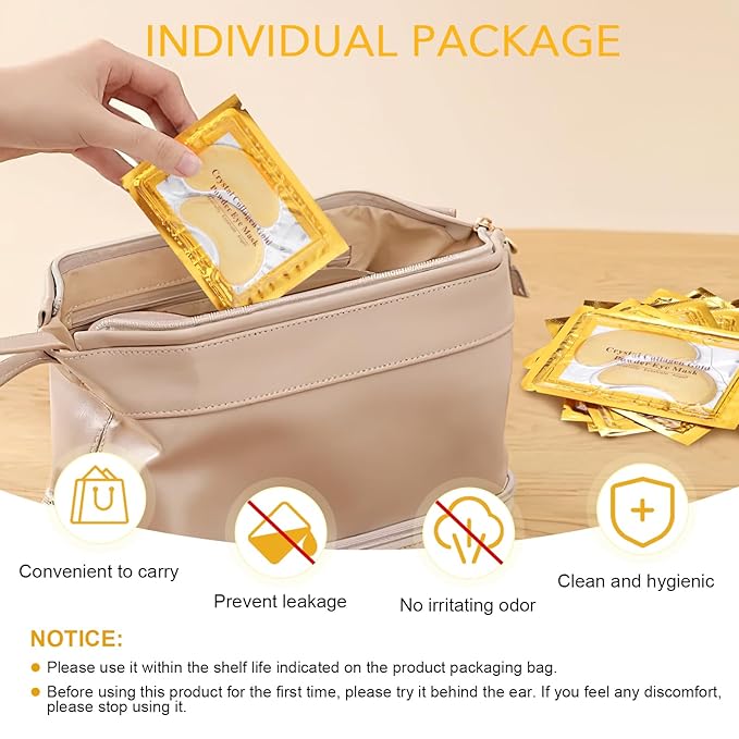 Under Eye Patches, Gold Eye Patches for Puffy Eyes and Dark Circles 24k Gold Under Eye Mask for Wrinkles Eye Bags for Women and Men Collagen Skincare Treatment (20pcs)