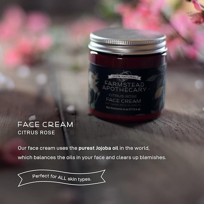 Farmstead Apothecary 100% Natural Anti-Aging Face Cream with Jojoba Oil, 4 oz (Citrus Rose)