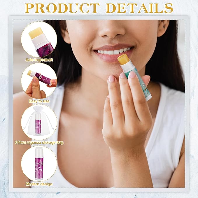 50 Sets Inspirational Lip Balm Gifts Moisturizing Lip Balm Bulk Thank You Lipstick for Guest 5 Flavors Marble Style Lip Balm with Organza Bags for Family Reunion Favor Women Stocking Gift Stuffers