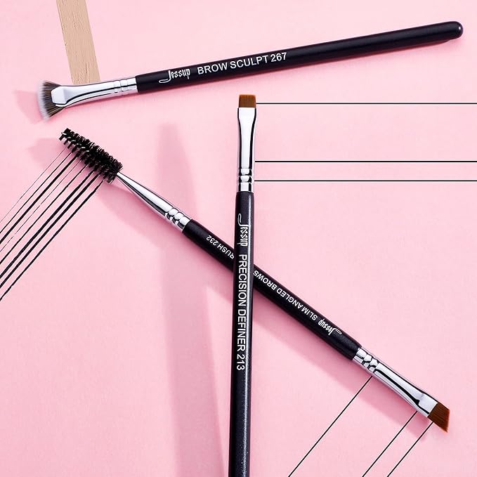Jessup Eyebrow Makeup Brush Set Professional, Precision Define Sculpt, Flat Angled Spoolie Brushes, Cruelty-Free Synthetic Bristles 3PCS, T326