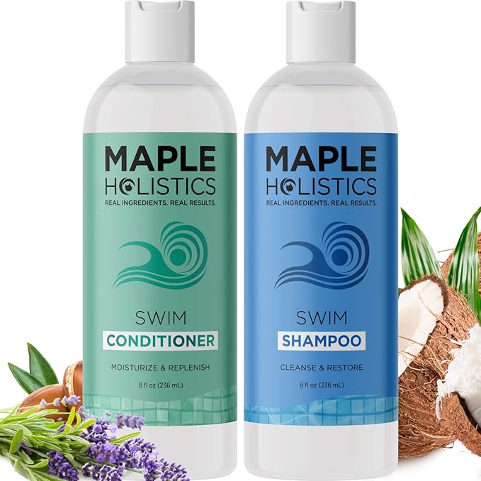 After Swim Shampoo and Conditioner Set - Chlorine Shampoo and Conditioner for Swimmers with Tea Tree and Rosemary Oil - Clarifying Shampoo for Hard Water Chlorine and Saltwater with Replenishing Oils