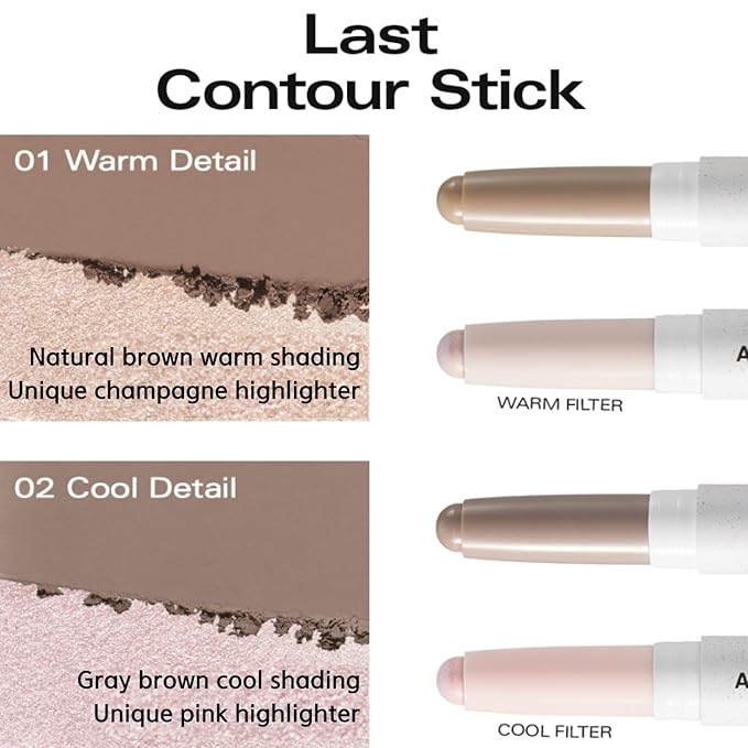 BBIA Last Contour Stick - Dual-Sided Contouring & Highlighting Duo Stick Easy Dual-Ended Natural Contour & Highlight Blendable Buildable Longlasting Korean Face Makeup (01 WARM DETAIL, Pack of 1)