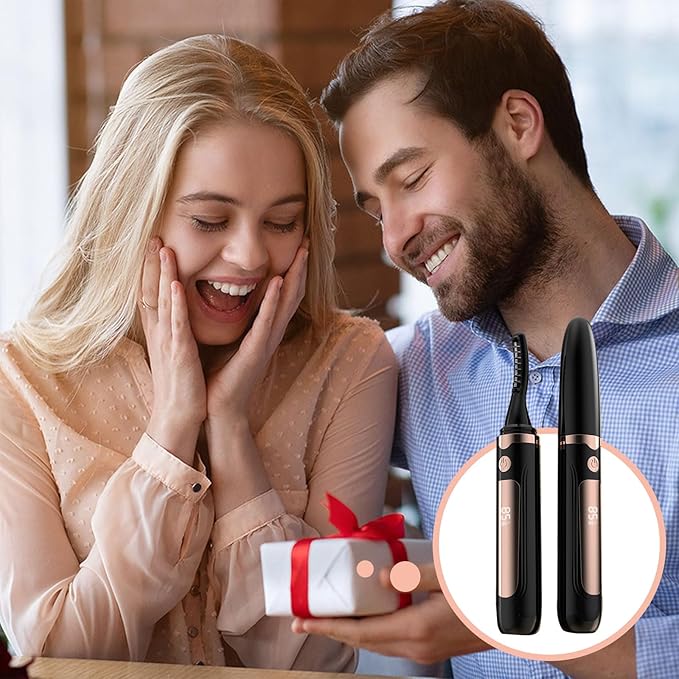 Heated Eyelash Curlers, Electric Eyelash Curler with LED Display, Rapid Heating Eyelashs with 3 Temp Setting, Rechargeable Eye lash Curler, Natural Curling 24H Long Lasting for Makeup Tools (Black)