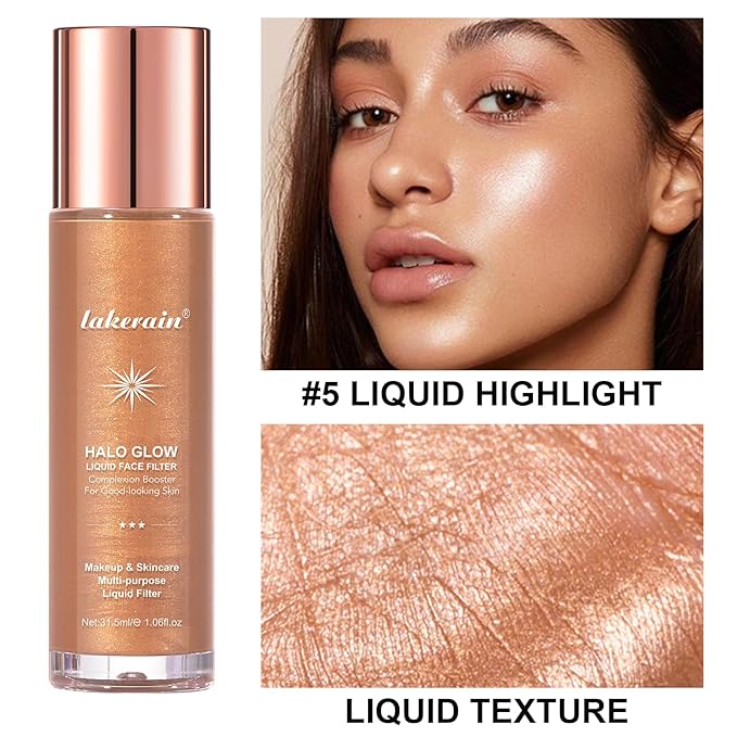 Natural Glow Liquid Filter Makeup, Longwear Face Luminizer, Complexion Booster For Any Part of the Body, Liquid Highlighter with Brush Kit, Infused Hyaluronic Acid, 1.06 fl oz (#05 MEDIUM/TAN)