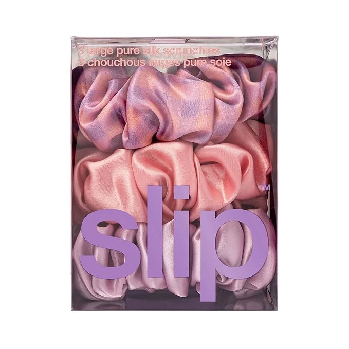 slip Large Scrunchies: Elevate Your Hair Game with Anti-Crease, Anti-Breakage Design, Crafted from Slipsilk™, Belleflower: 3 Pure Silk Scrunchies in Iris, Wildflower, and Rose