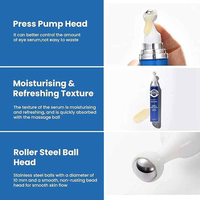 5% Caffeine Eye Serum and Under Eye Roller Cream with 360° Massage Ball for Dark Circles and Puffiness | Under Eye Bags Reduce Wrinkles & Fine Lines | Suitable for All Skin Types | Aloe Scented