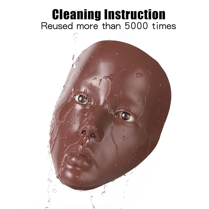 Makeup Practice Mannequin Face, 5d Reusable Silicone Makeup Practice Board Full Face with Makeup Brushes Sponge Set and Eyeshadow Board Makeup Kit for Emerging Makeup Artist, Girl's Gift