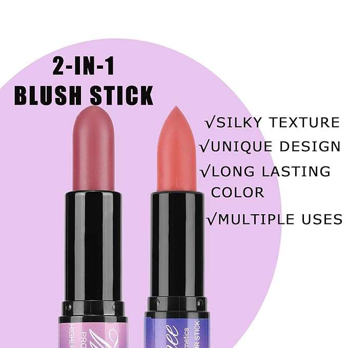 Dual-Ended Cream Blush Stick,Cream Blush Makeup Stick,Buildable Blush