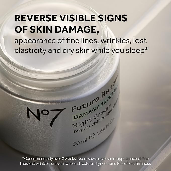 No7 Future Renew Damage Reversal Night Cream - Hydrating Face Moisturizer & Firming Cream to Reverse Visible Signs of Skin Damage - Dermatologist Approved and Suitable for Sensitive Skin (1.69 Fl Oz)